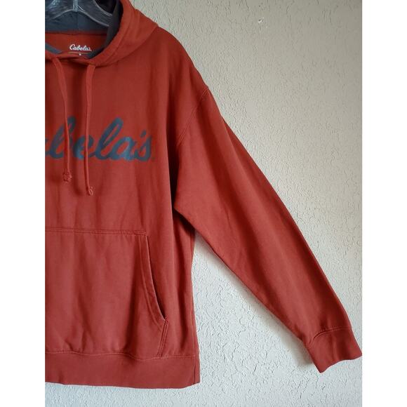 CABELA'S Men's M Hoodie Sweatshirt Rust Brown Gray Logo Drawstring Chest 42" - Picture 5 of 7